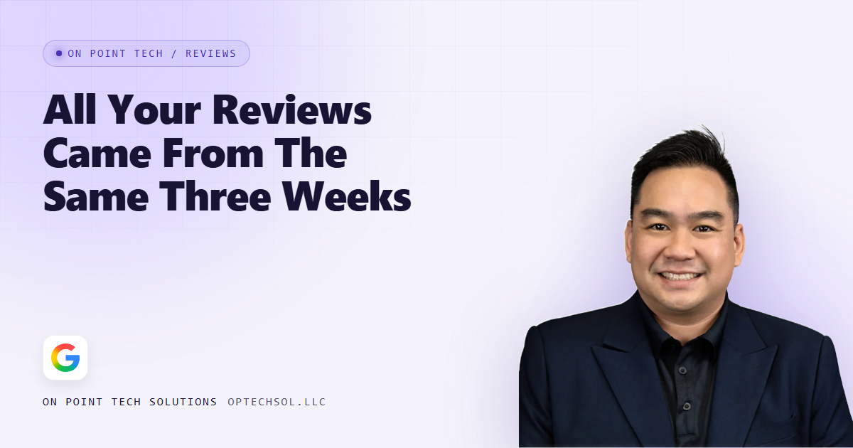 On Point Tech blog cover for a post about a review history that is one spike and then silence