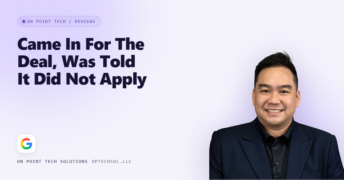 On Point Tech blog cover for a post about a review complaining a promotion was not honored