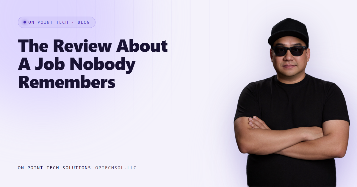 On Point Tech blog cover for a post about a bad review that arrives months after the job