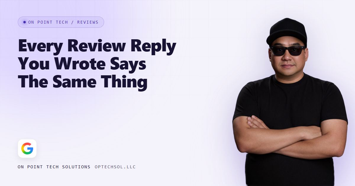 On Point Tech blog cover for a post about copy and paste replies to Google reviews